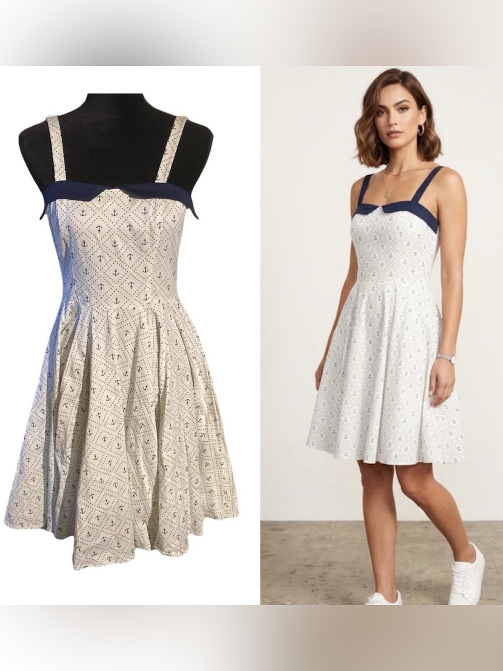 Modcloth Rock Steady Nautical Print White Blue Size M Pin Up Style Rockabilly